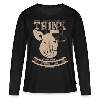 Votre lard voulait vivre (brun clair) - T-shirt manches longues Premium bio Femme - noir - Devant - Julia (174cm)
