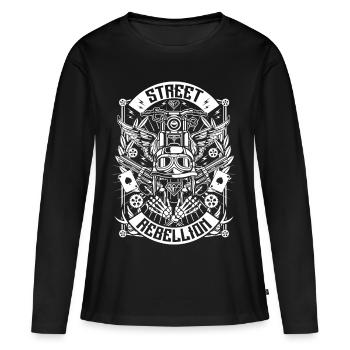 shirt moto - Rébellion Street (Blanc) - T-shirt manches longues Premium bio Femme - noir - Devant - Julia (174cm)