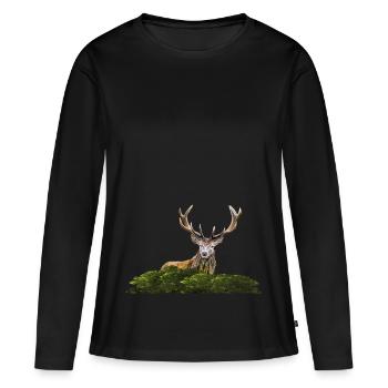 Cerf - T-shirt manches longues Premium bio Femme - noir - Devant - Julia (174cm)
