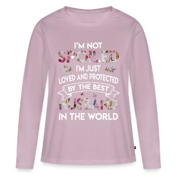 Je suis juste aimé et protégé par le meilleur mari - T-shirt manches longues Premium bio Femme - rose poudré - Devant - Julia (174cm)
