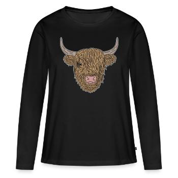 Vache de boeuf Bétail écossais Highland Cattle - T-shirt manches longues Premium bio Femme - noir - Devant - Julia (174cm)