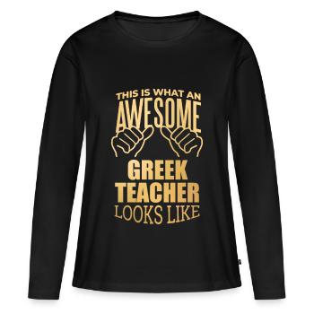 grec grec grec - T-shirt manches longues Premium bio Femme - noir - Devant - Julia (174cm)