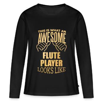 Flûte Flûte Flûte Flûte - T-shirt manches longues Premium bio Femme - noir - Devant - Julia (174cm)