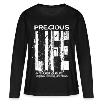 Precious Life - Frauen Premium Bio Langarmshirt - Schwarz - Vorne - Julia (174cm)