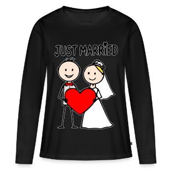 Couple de mariage Cartoon Heart Fraîchement marié - T-shirt manches longues Premium bio Femme - noir - Devant - Julia (174cm)