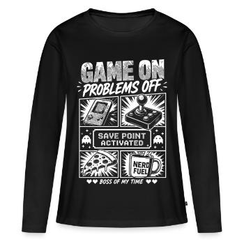 Game On Problems Off Retro Gaming - Women's Premium Organic Long Sleeve Shirt - black - Front - Julia (174cm)