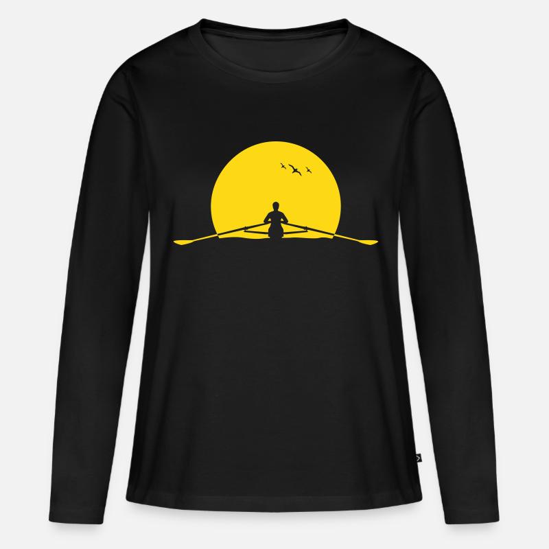 rundern Sonnenuntergang Ruderer Ruderboot Skulls - Frauen Premium Bio Langarmshirt - Schwarz