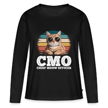 Lustige getigerte Katze Chief Meow Officer - Frauen Premium Bio Langarmshirt - Schwarz - Vorne - Julia (174cm)