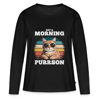 Lustige getigerte Katze Kein Morgenschnurren - Frauen Premium Bio Langarmshirt - Schwarz - Vorne - Julia (174cm)
