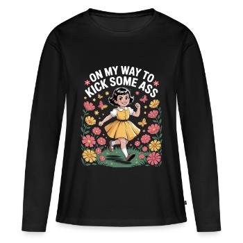 En route pour botter des fesses - T-shirt manches longues Premium bio Femme - noir - Devant - Julia (174cm)