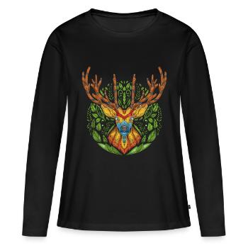 Tête de cerf de cerf - T-shirt manches longues Premium bio Femme - noir - Devant - Julia (174cm)
