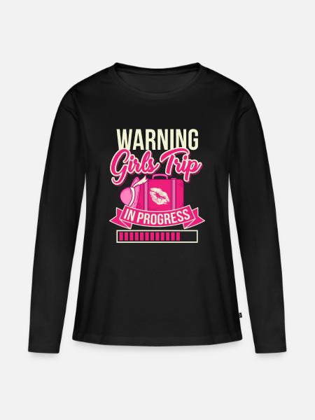 Warning! Girls Trip in Progress Mädelstrip Urlaub - Frauen Premium Bio Langarmshirt - Schwarz