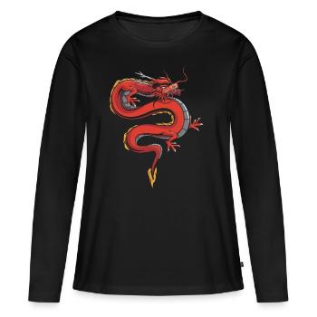 "Kann ich mein Mandarin mit Ihnen üben?" - Frauen Premium Bio Langarmshirt - Schwarz - Vorne - Julia (174cm)