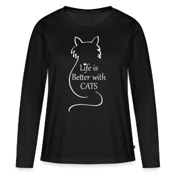 Life is better with Cats - Women's Premium Organic Long Sleeve Shirt - black - Front - Julia (174cm)