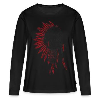 Silent Scream - Indians, feather ornaments, chief - Women's Premium Organic Long Sleeve Shirt - black - Front - Julia (174cm)