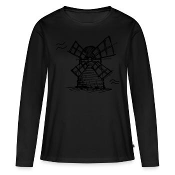 Moulin à vent - T-shirt manches longues Premium bio Femme - noir - Devant - Julia (174cm)