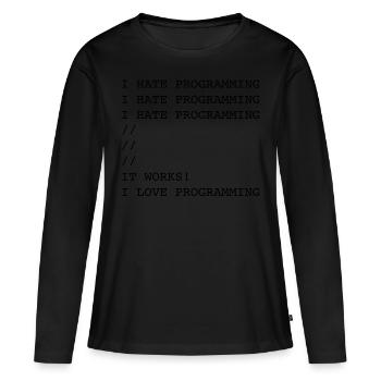 Je déteste la programmation - T-shirt manches longues Premium bio Femme - noir - Devant - Julia (174cm)