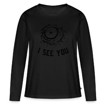 Je te vois - T-shirt manches longues Premium bio Femme - noir - Devant - Julia (174cm)