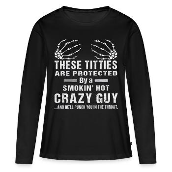 Dort werden Titties von einem rauchigen Verrückten beschützt - Frauen Premium Bio Langarmshirt - Schwarz - Vorne - Julia (174cm)