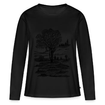 Encre de dessin de nature paysage - T-shirt manches longues Premium bio Femme - noir - Devant - Julia (174cm)