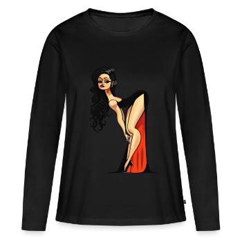 Vampire Pin-up (no bg) - T-shirt manches longues Premium bio Femme - noir - Devant - Julia (174cm)