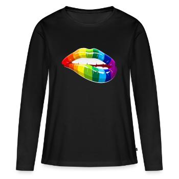 Rainbow Lips - Bouche d'amour homosexualité LGBT - T-shirt manches longues Premium bio Femme - noir - Devant - Julia (174cm)