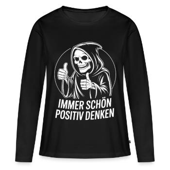 Immer schön positiv Skull Reaper Daumen hoch - Frauen Premium Bio Langarmshirt - Schwarz - Vorne - Julia (174cm)