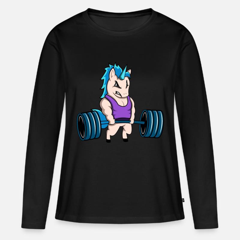 Fitness Einhorn Geschenk Geschenkidee - Frauen Premium Bio Langarmshirt - Schwarz