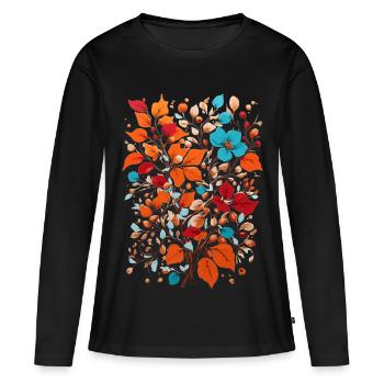 Blumen mit Nüsse - Frauen Premium Bio Langarmshirt - Schwarz - Vorne - Julia (174cm)