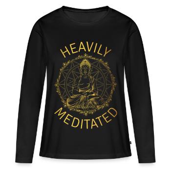 Fortement médité II - T-shirt manches longues Premium bio Femme - noir - Devant - Julia (174cm)