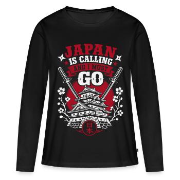 Japan Is Calling And I Must Go - Frauen Premium Bio Langarmshirt - Schwarz - Vorne - Julia (174cm)