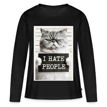 GrimmigerKater I HATE PEOPLE - Frauen Premium Bio Langarmshirt - Schwarz - Vorne - Julia (174cm)