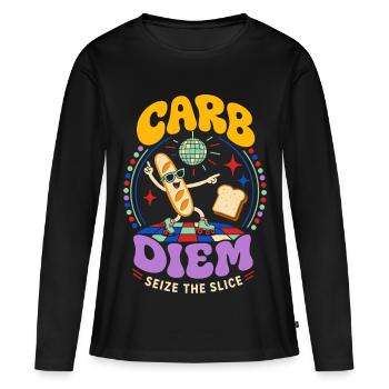 Carb Diem – Utilisez la tranche de pain - T-shirt manches longues Premium bio Femme - noir - Devant - Julia (174cm)