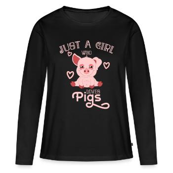 Cochon cochon cochon petite fille jour de valentine - T-shirt manches longues Premium bio Femme - noir - Devant - Julia (174cm)