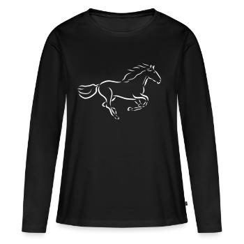 dessin de jument étalon cheval au galop - T-shirt manches longues Premium bio Femme - noir - Devant - Julia (174cm)