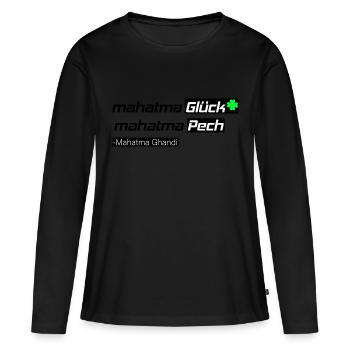 Mahatma bonheur ou malchance Ghandi T-shirt de conception - T-shirt manches longues Premium bio Femme - noir - Devant - Julia (174cm)