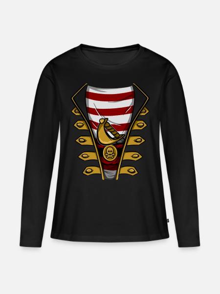 Piraten Kostüm Mit Säbel und Totenkopf Gürtel - Frauen Premium Bio Langarmshirt - Schwarz
