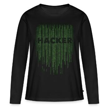 Hacker Matrix - Frauen Premium Bio Langarmshirt - Schwarz - Vorne - Julia (174cm)