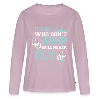 ceux qui ne sautent pas ne voleront jamais - T-shirt manches longues Premium bio Femme - rose poudré - Devant - Julia (174cm)