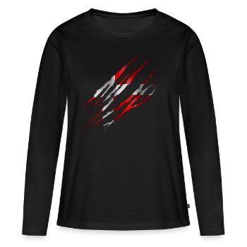 Daenemark Aufgeschlitzt 001 AllroundDesigns - Frauen Premium Bio Langarmshirt - Schwarz - Vorne - Julia (174cm)