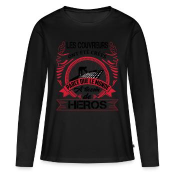 Roofer Shirt • Make a Hero • Gifts World - Women's Premium Organic Long Sleeve Shirt - black - Front - Julia (174cm)