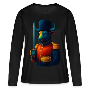 Animaux de style WPAP - Taureau en uniforme avec sabre - T-shirt manches longues Premium bio Femme - noir - Devant - Julia (174cm)