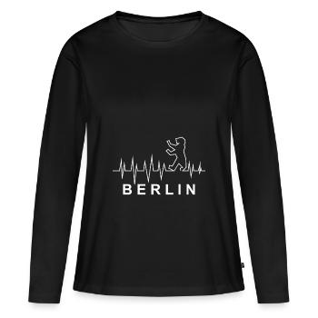Herzschlag mit Berliner Bär - Frauen Premium Bio Langarmshirt - Schwarz - Vorne - Julia (174cm)