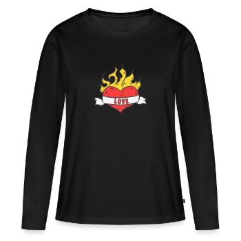 Beautiful Love Heart with flames Valentine's Day - Women's Premium Organic Long Sleeve Shirt - black - Front - Julia (174cm)
