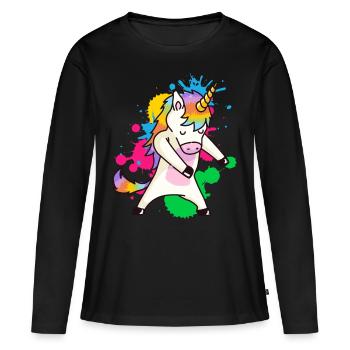 Floss Dance Einhorn - Frauen Premium Bio Langarmshirt - Schwarz - Vorne - Julia (174cm)