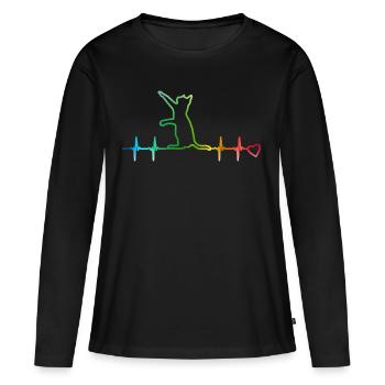 Heartbeat cat rainbow Herzschlag Katze Herz Kurve - Frauen Premium Bio Langarmshirt - Schwarz - Vorne - Julia (174cm)