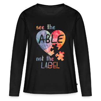 Voir le capable pas le label - T-shirt manches longues Premium bio Femme - noir - Devant - Julia (174cm)