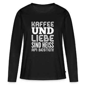 Kaffee Liebe - Kaffeeliebhaber T Shirt - Koffein - Frauen Premium Bio Langarmshirt - Schwarz - Vorne - Julia (174cm)