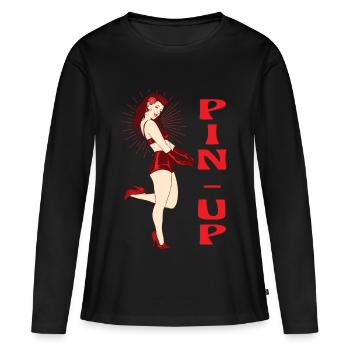Pin up. Années 50 pin-up. Rockybilly rétro - T-shirt manches longues Premium bio Femme - noir - Devant - Julia (174cm)
