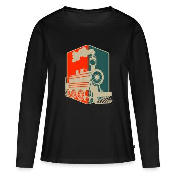 chemin de fer - T-shirt manches longues Premium bio Femme - noir - Devant - Julia (174cm)